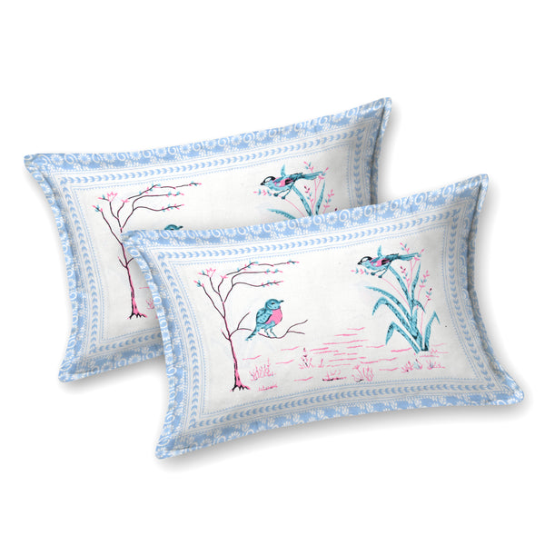 Kalakriti Chirping Dreams Pure Cotton Double Bedsheet with 2 Pillow Covers