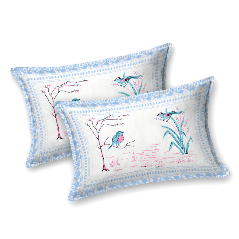 Kalakriti Chirping Dreams Pure Cotton Double Bedsheet with 2 Pillow Covers