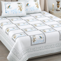 Kalakriti Chirping Dreams Pure Cotton Double Bedsheet with 2 Pillow Covers