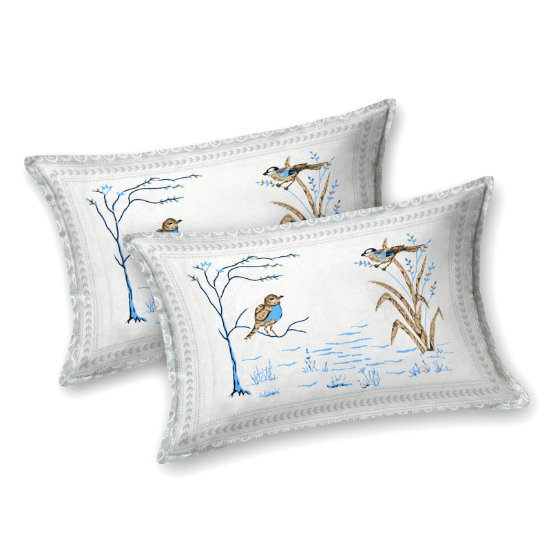 Kalakriti Chirping Dreams Pure Cotton Double Bedsheet with 2 Pillow Covers