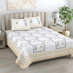 Kalakriti Chirping Dreams Pure Cotton Double Bedsheet with 2 Pillow Covers