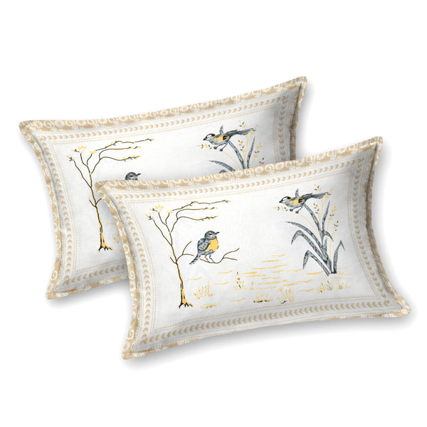 Kalakriti Chirping Dreams Pure Cotton Double Bedsheet with 2 Pillow Covers