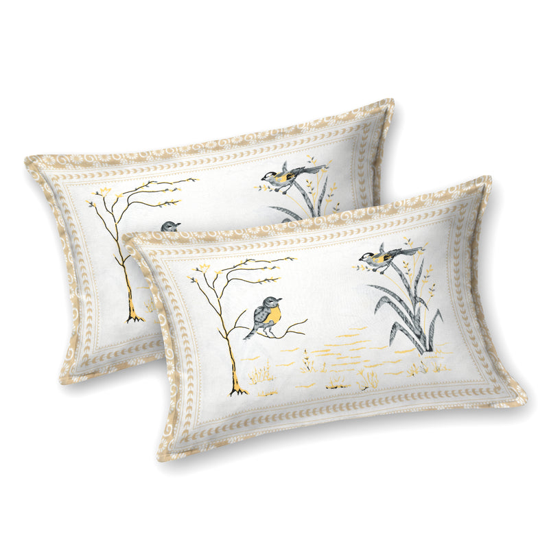 Kalakriti Chirping Dreams Pure Cotton Double Bedsheet with 2 Pillow Covers