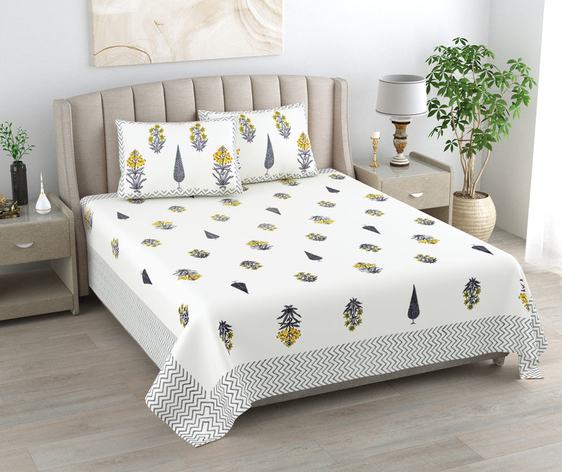 Kalakriti Sunleaf Whisper Pure Cotton  Bedsheet with 2 Pillow Covers