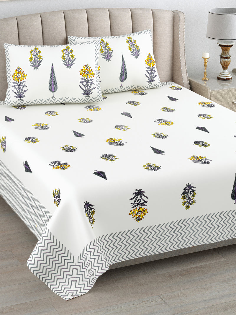 Kalakriti Sunleaf Whisper Pure Cotton  Bedsheet with 2 Pillow Covers