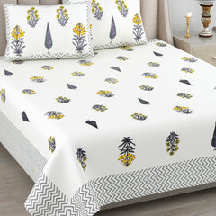 Kalakriti Sunleaf Whisper Pure Cotton  Bedsheet with 2 Pillow Covers