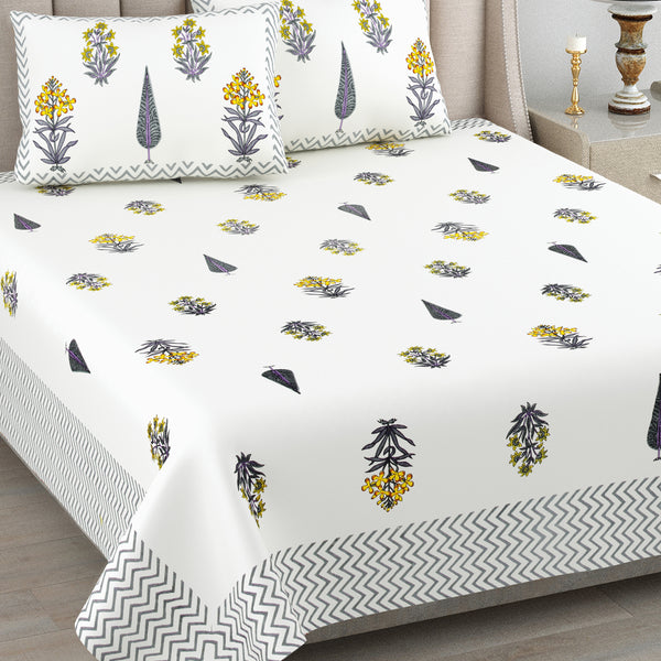 Kalakriti Sunleaf Whisper Pure Cotton  Bedsheet with 2 Pillow Covers
