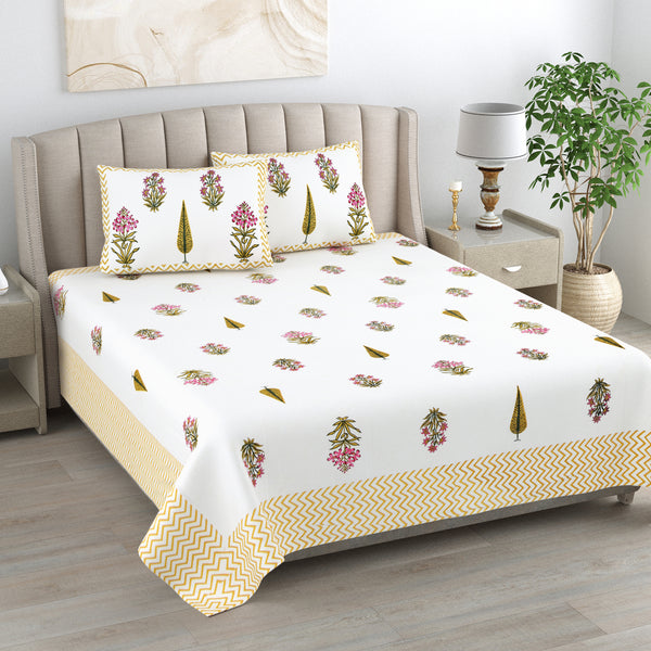 Kalakriti Mustard Mirage Pure Cotton Double Bedsheet with 2 Pillow Covers