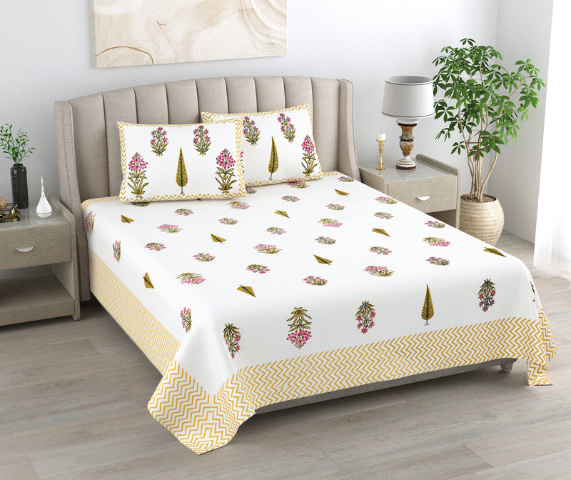 Kalakriti Mustard Mirage Pure Cotton Double Bedsheet with 2 Pillow Covers