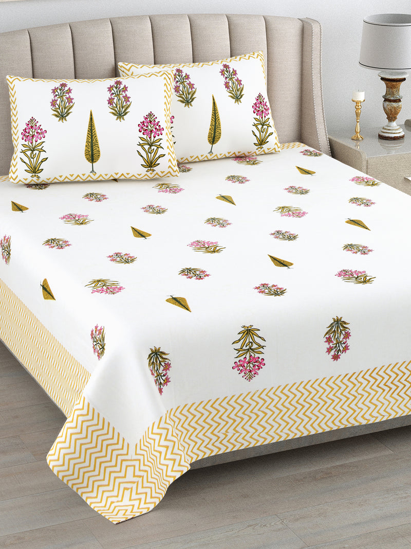 Kalakriti Mustard Mirage Pure Cotton Double Bedsheet with 2 Pillow Covers