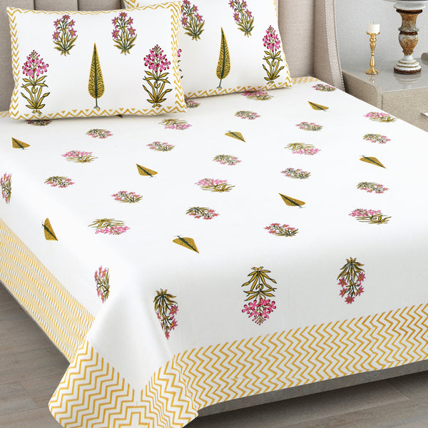 Kalakriti Mustard Mirage Pure Cotton Double Bedsheet with 2 Pillow Covers