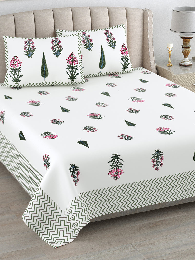 Kalakarti  Floral Pure Cotton King Bedsheet  with 2 Pillow Covers