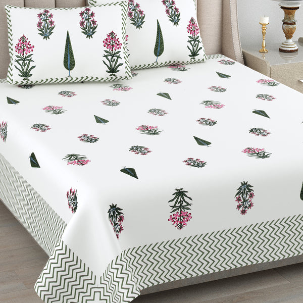 Kalakarti  Floral Pure Cotton King Bedsheet  with 2 Pillow Covers