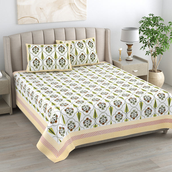Kalakriti Pure Cotton Double Bedsheet with 2 Pillow cover
