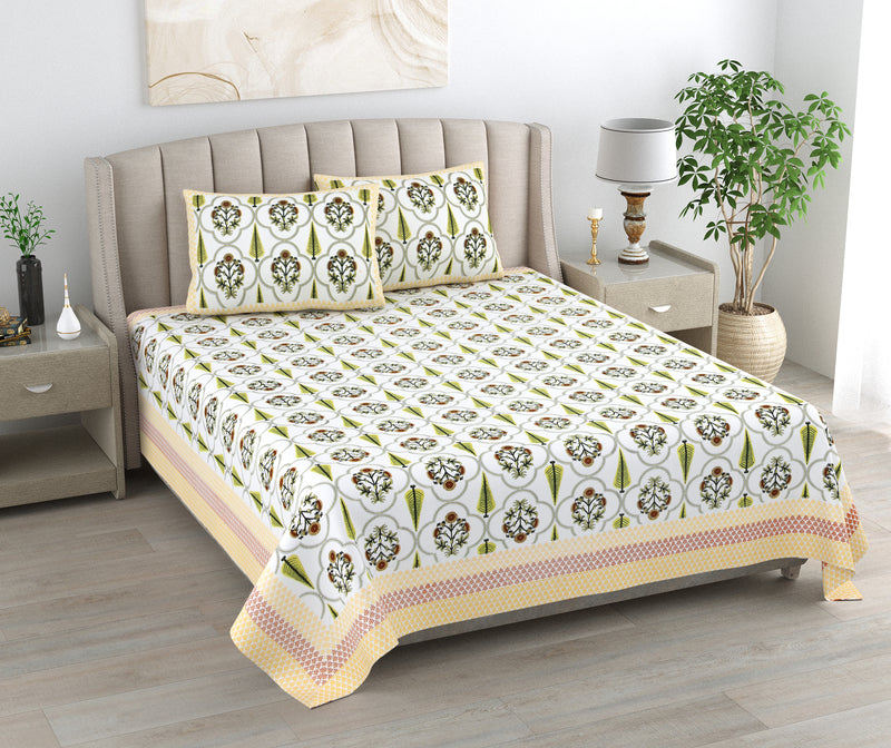 Kalakriti Pure Cotton Double Bedsheet with 2 Pillow cover