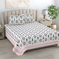 Kalakarti Jaipuri Printted 100% Cotton Bedsheet With 2 Plow Covers