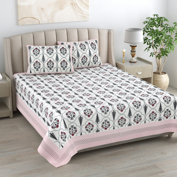 Kalakarti Jaipuri Printted 100% Cotton Bedsheet With 2 Plow Covers