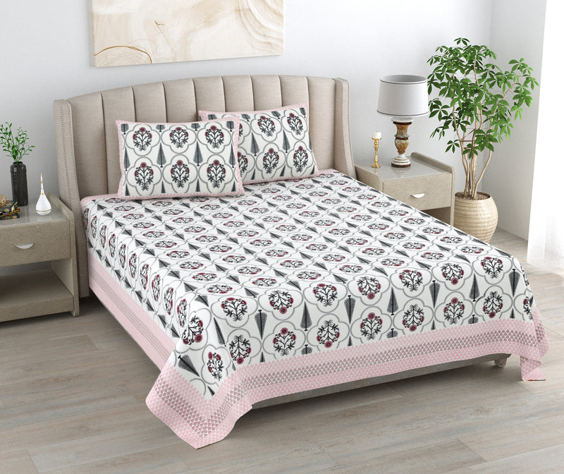 Kalakarti Jaipuri Printted 100% Cotton Bedsheet With 2 Plow Covers