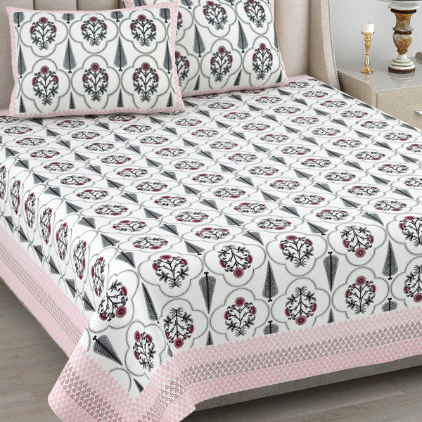 Kalakarti Jaipuri Printted 100% Cotton Bedsheet With 2 Plow Covers