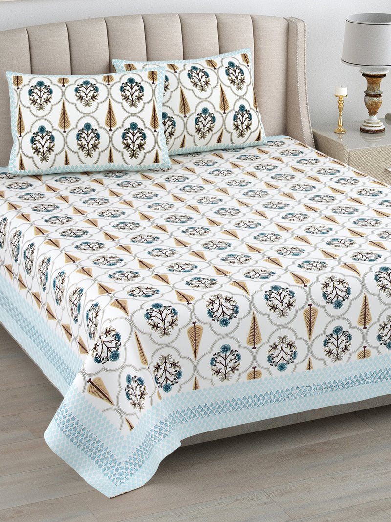 Kalakarti Jaipuri Floral Printted 100% Cotton Bedsheet With 2 Plow Covers