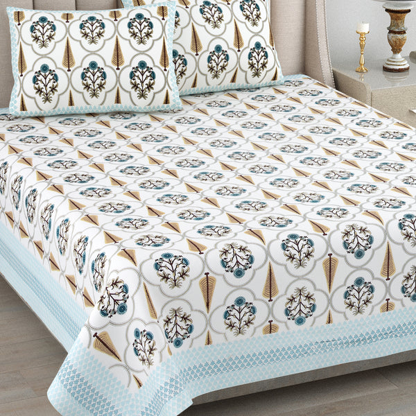 Kalakarti Jaipuri Floral Printted 100% Cotton Bedsheet With 2 Plow Covers