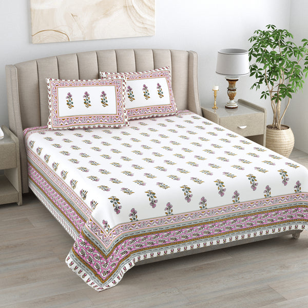 Kalakriti Mogra Mehfil Pure Cotton Double Bedsheet with 2 Pillow Covers