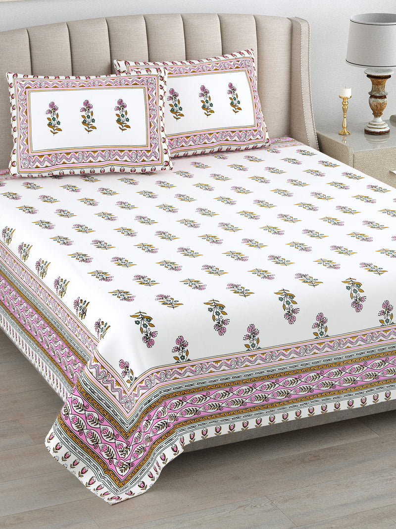 Kalakriti Mogra Mehfil Pure Cotton Double Bedsheet with 2 Pillow Covers