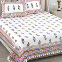 Kalakriti Mogra Mehfil Pure Cotton Double Bedsheet with 2 Pillow Covers