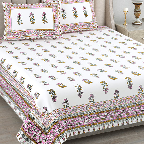 Kalakriti Mogra Mehfil Pure Cotton Double Bedsheet with 2 Pillow Covers