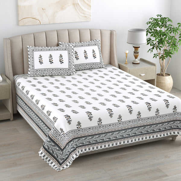 Kalakriti Phoolwari Blush Pure Cotton Bedsheet With 2 Plow Covers