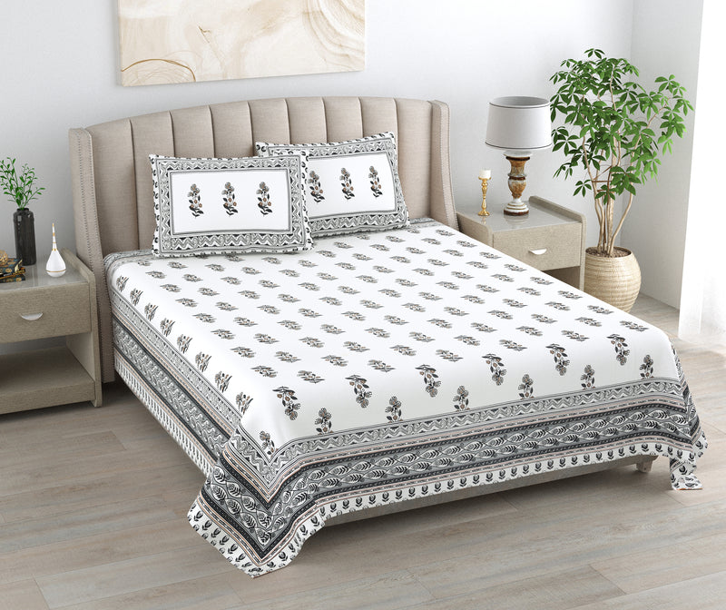 Kalakriti Phoolwari Blush Pure Cotton Bedsheet With 2 Plow Covers