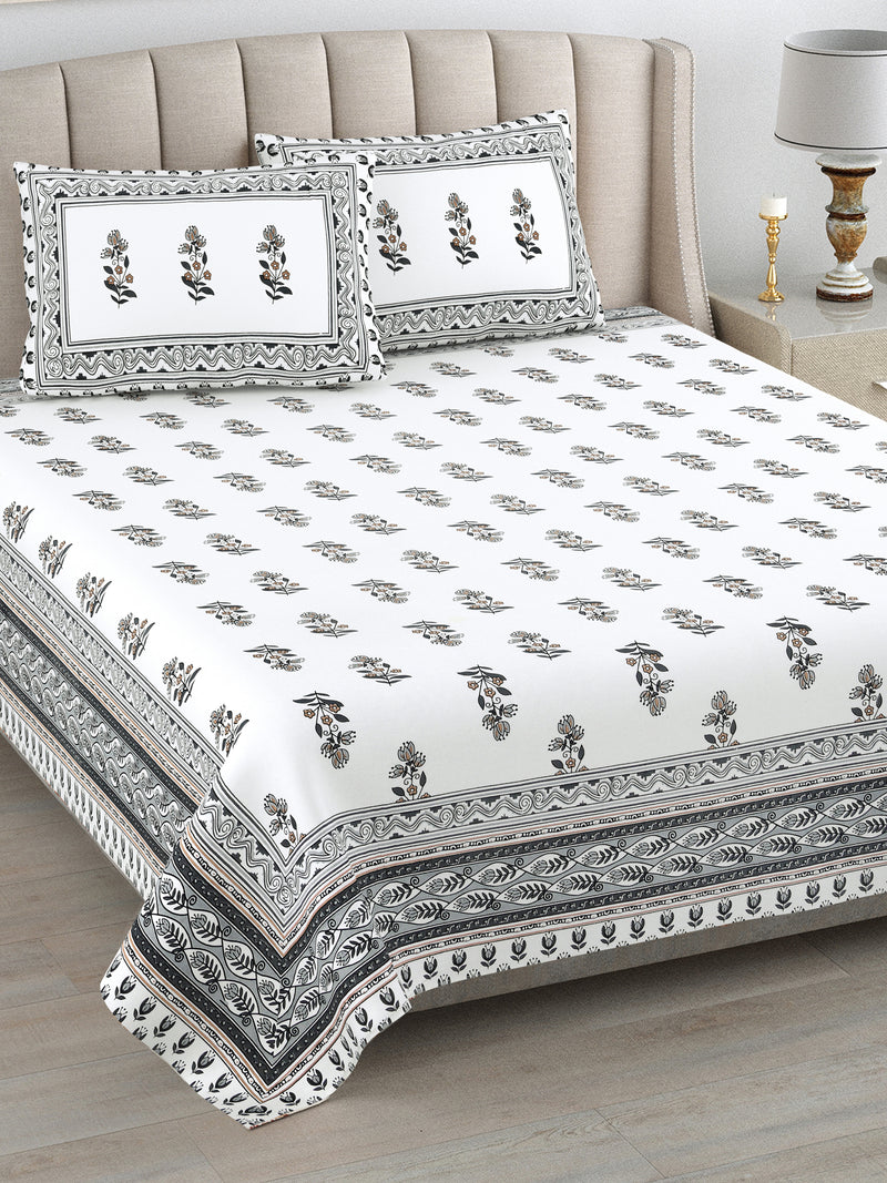 Kalakriti Phoolwari Blush Pure Cotton Bedsheet With 2 Plow Covers