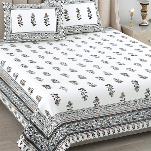 Kalakriti Phoolwari Blush Pure Cotton Bedsheet With 2 Plow Covers