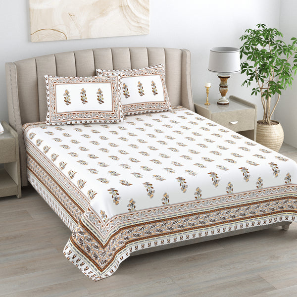 Kalakriti Mogra Mehfil Pure Cotton  Bedsheet with 2 Pillow Covers.