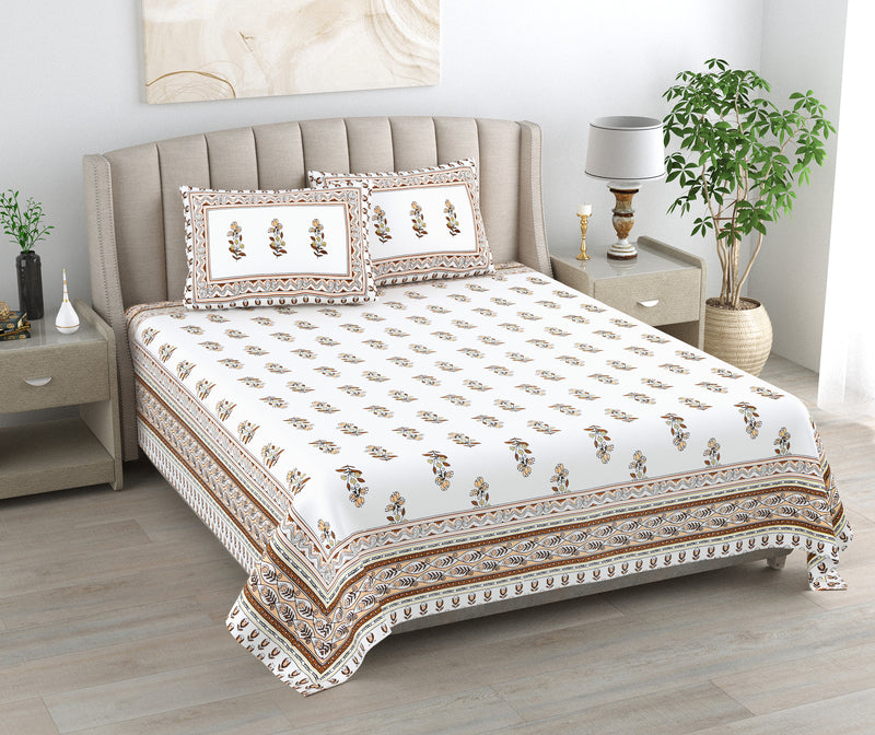 Kalakriti Mogra Mehfil Pure Cotton  Bedsheet with 2 Pillow Covers.