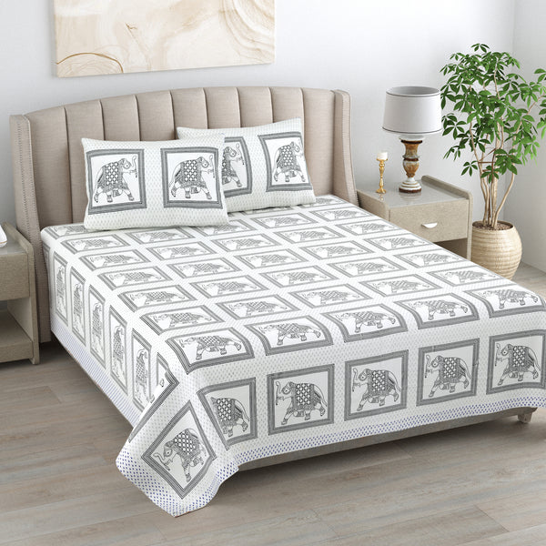 Kalakriti Mughal Caravan Pure Cotton Bedsheet with two pillow covers.