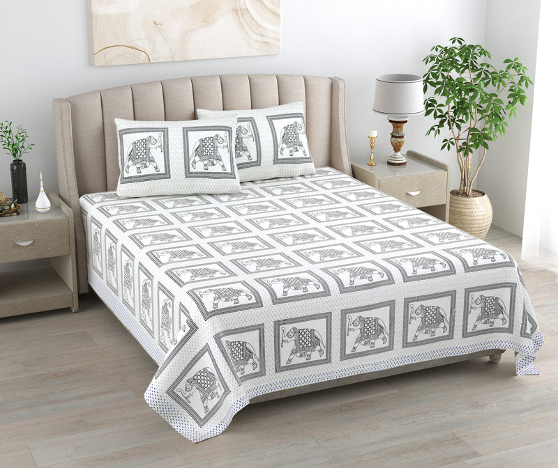 Kalakriti Mughal Caravan Pure Cotton Bedsheet with two pillow covers.