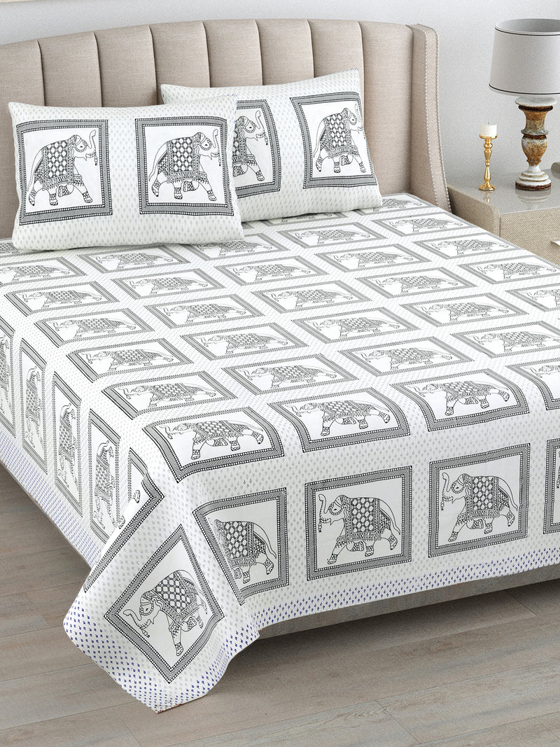 Kalakriti Mughal Caravan Pure Cotton Bedsheet with two pillow covers.