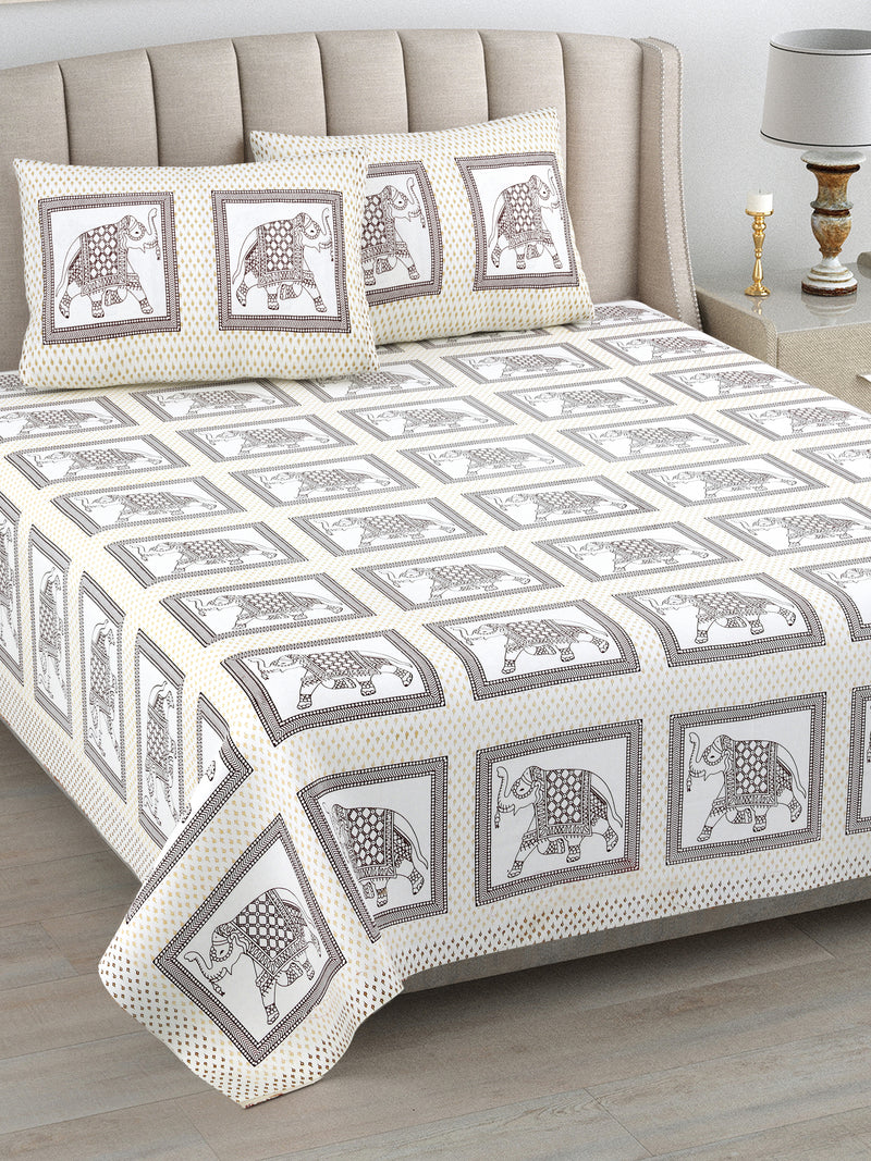 Kalakriti Mughal Caravan Pure Cotton Bedsheet with 2 Pillow Covers.