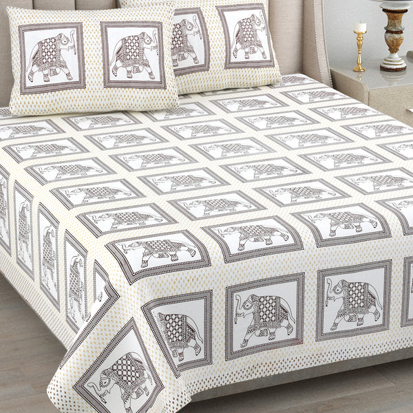 Kalakriti Mughal Caravan Pure Cotton Bedsheet with 2 Pillow Covers.