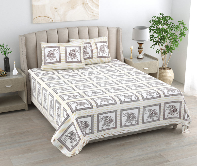 Kalakriti Mughal Caravan Pure Cotton Bedsheet with 2 Pillow Covers.
