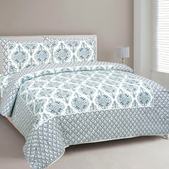 Jaipuri pure cotton printed bedsheet with two pillow covers,