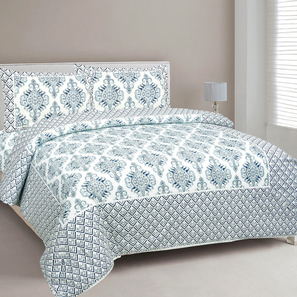 Jaipuri pure cotton printed bedsheet with two pillow covers,