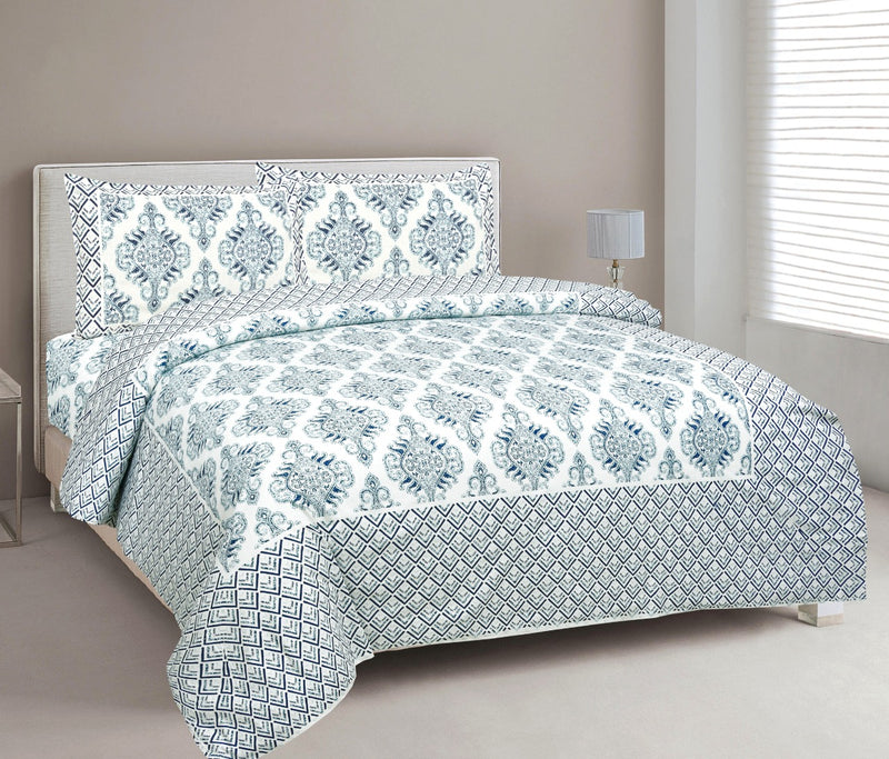 Jaipuri pure cotton printed bedsheet with two pillow covers,
