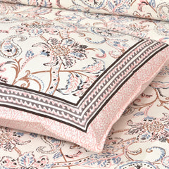 Jaipuri Pure Cotton Bedsheet with a Sanganeri print and two matching pillow covers.