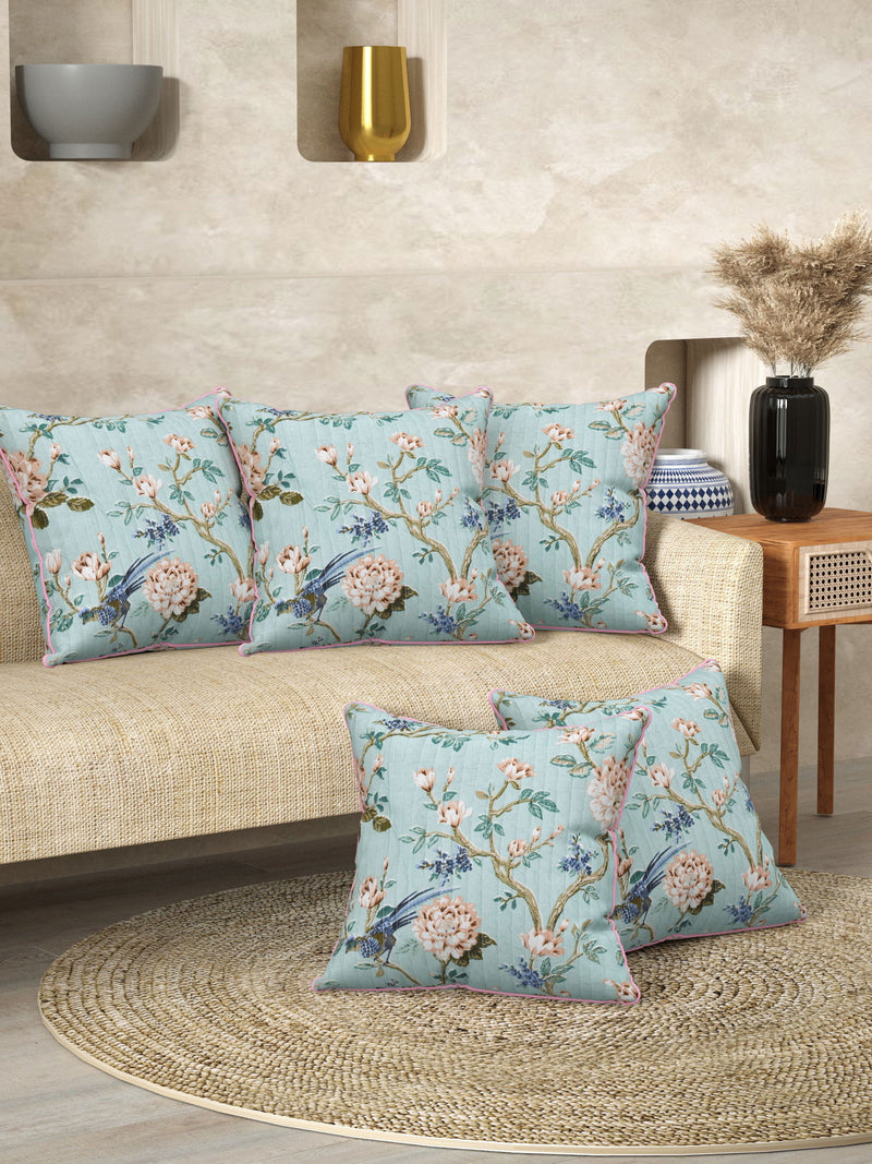 Mogra Blue Anokhi Cotton Cushion Covers - 16x16 Inches - EasyGoods India