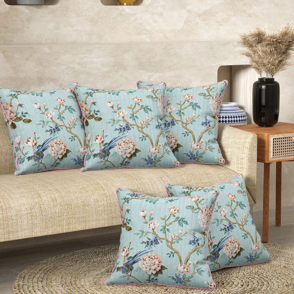Mogra Blue Anokhi Cotton Cushion Covers - 16x16 Inches - EasyGoods India