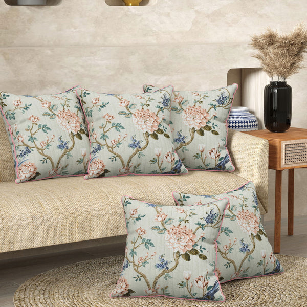 Mogra Peach Anokhi Cotton Cushion Covers - 16x16 Inches - EasyGoods India