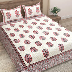 EasyGoods® 240 TC Pure Cotton Bedsheet for Double Bed, King & Queen Size Bed, Jaipuri Rajasthani Design with 2 Pillow Covers, Extra Soft & Wrinkle Free, 90 x 103 inches, Pink