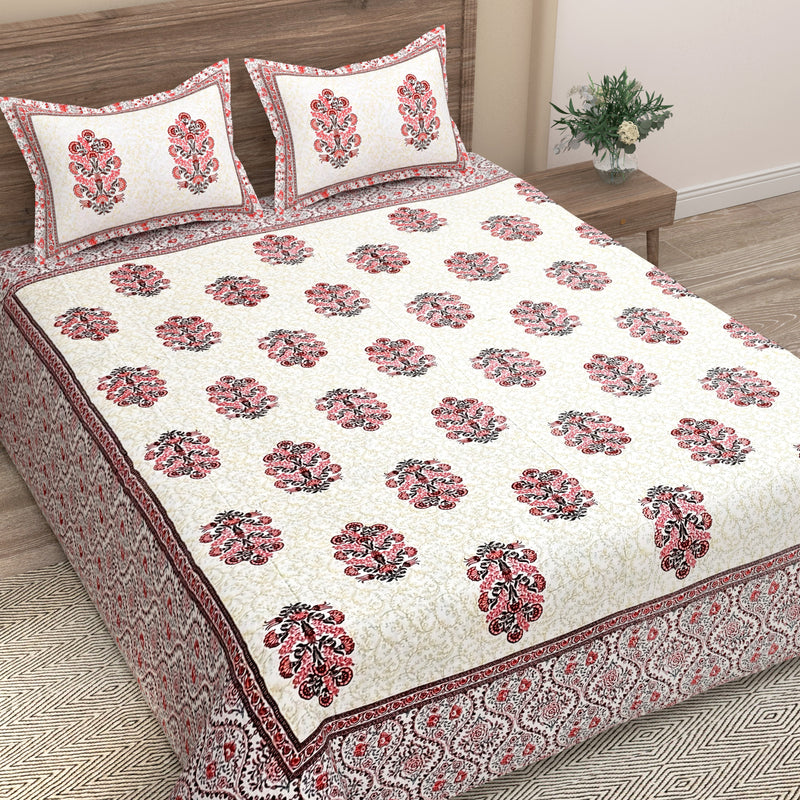 EasyGoods® 240 TC Pure Cotton Bedsheet for Double Bed, King & Queen Size Bed, Jaipuri Rajasthani Design with 2 Pillow Covers, Extra Soft & Wrinkle Free, 90 x 103 inches, Pink